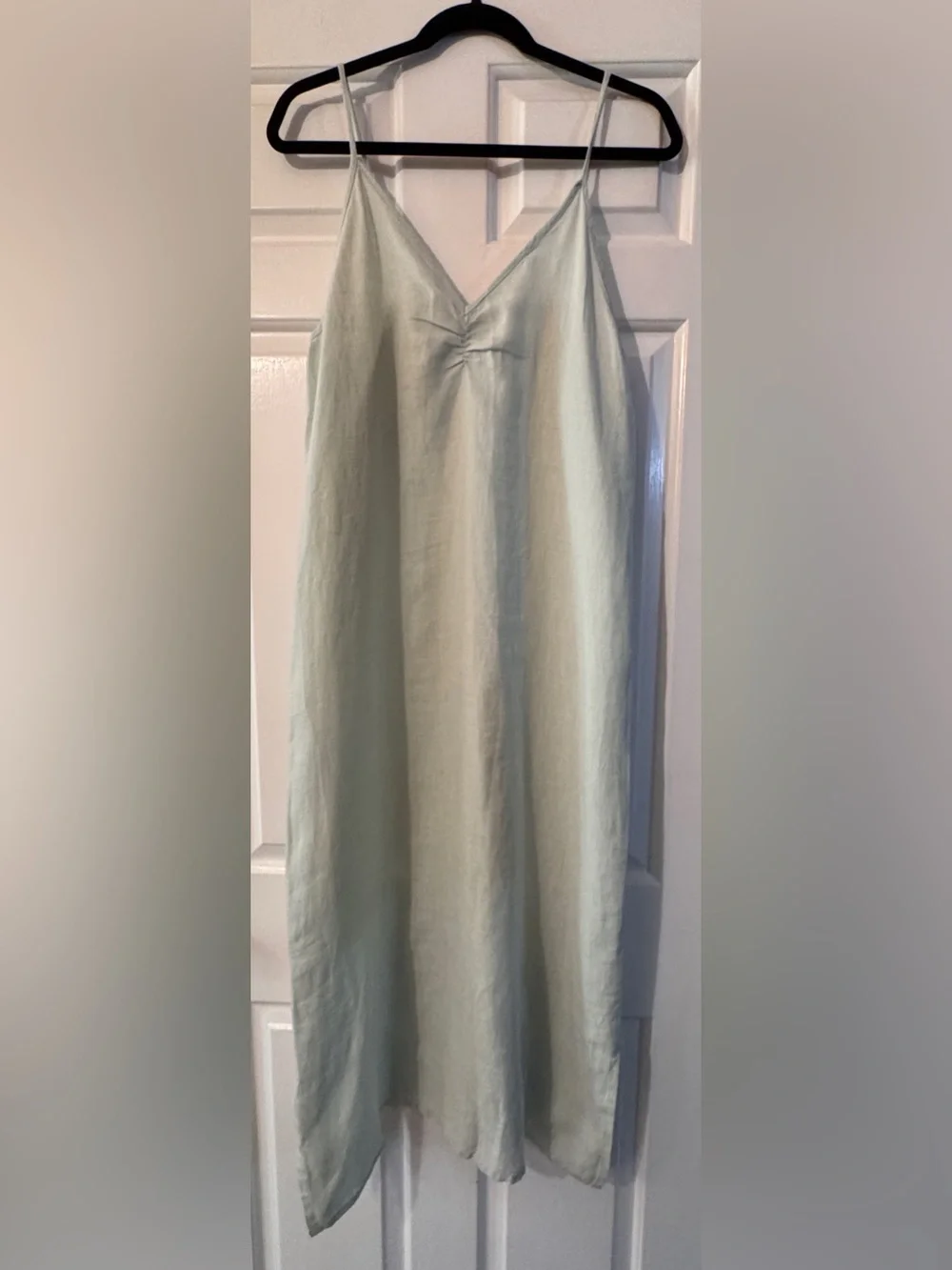 Dolma Linen V-neck Maxi Dress Muted Mint Adjustable Spaghetti Straps Size Medium - Picture 2 of 6